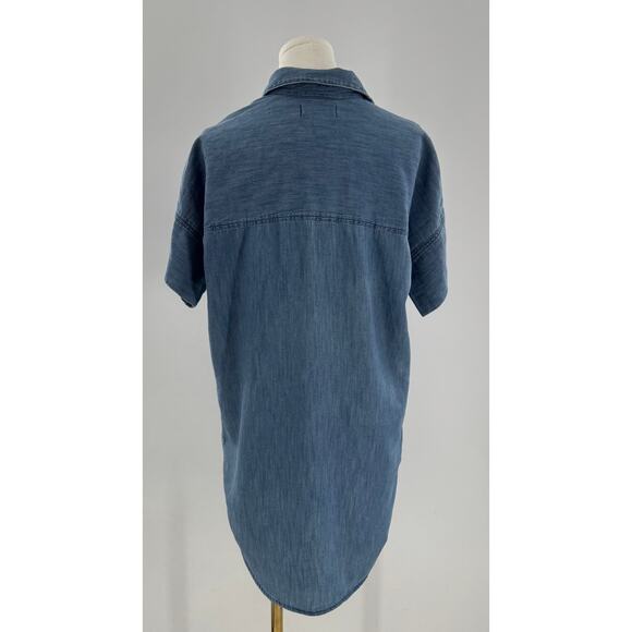Madewell Chambray Denim Shirt Dress Cotton Linen Short Sleeve Button up S M - Picture 4 of 12